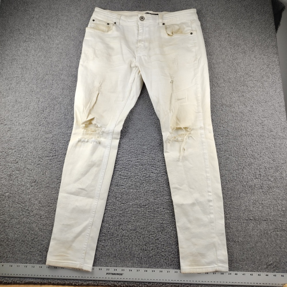 Serenede Jeans Mens 36x32 Distressed Skinny White Denim Streetwear Pants